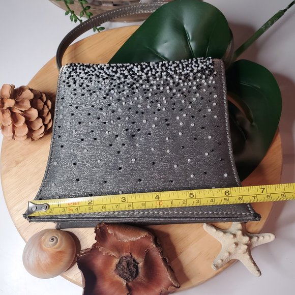 JR Comeco Vintage holiday Grey Sateen and Beaded Evening  Wedding Bag, Satchel. - Picture 12 of 14